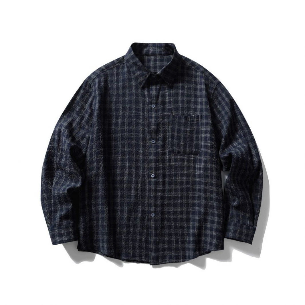 Dobby Check Stretch Cotton Poly Shirt N1737 navy blue