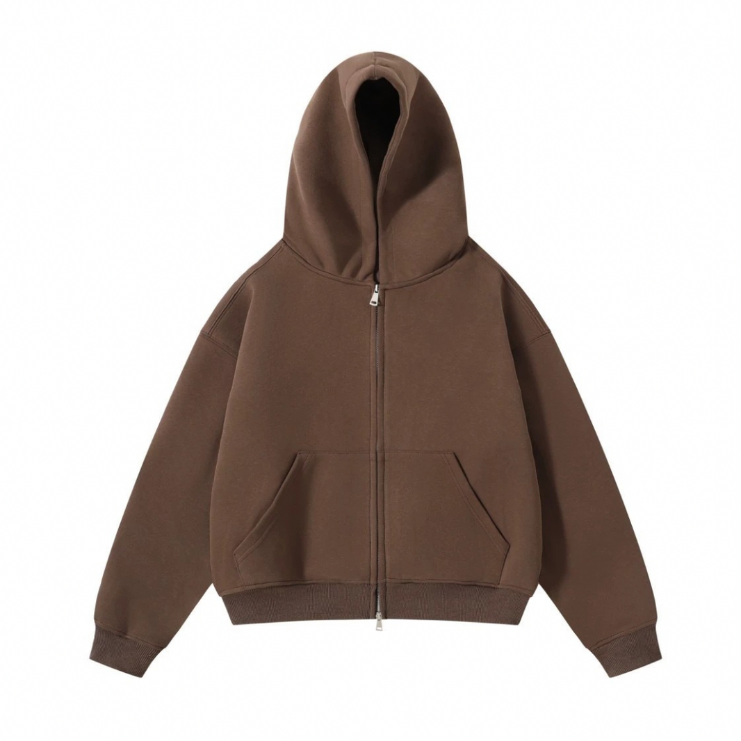 Double Zip Short Zip Sweat Hoodie N1733 ブラウン