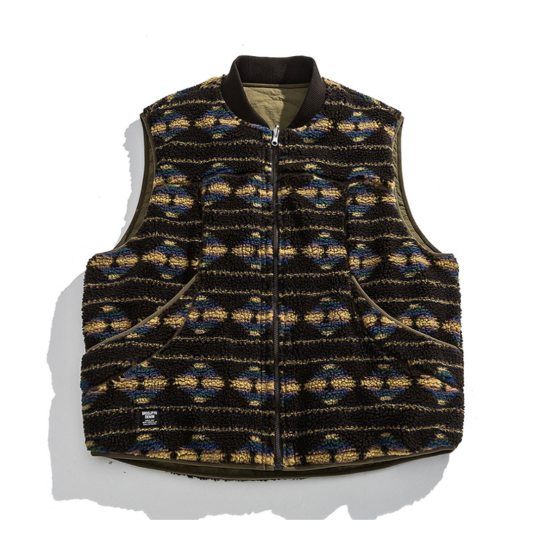 リバーシブル　ウェーブキルト＆フリース　ベスト　N819