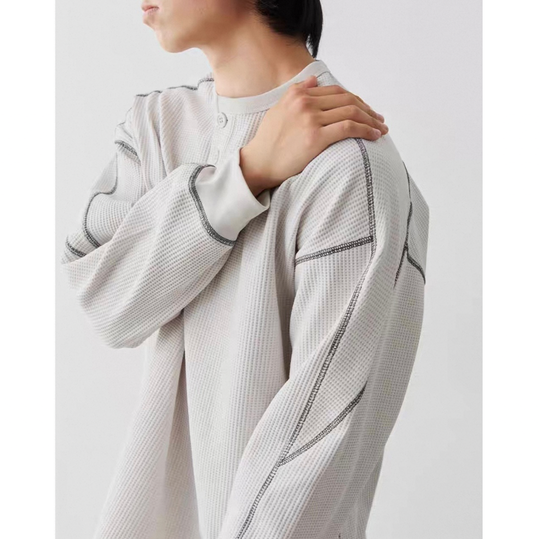 ポリエステル　ワッフルヘンリーネック　長袖Tシャツ　N583