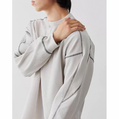 ポリエステル　ワッフルヘンリーネック　長袖Tシャツ　N583