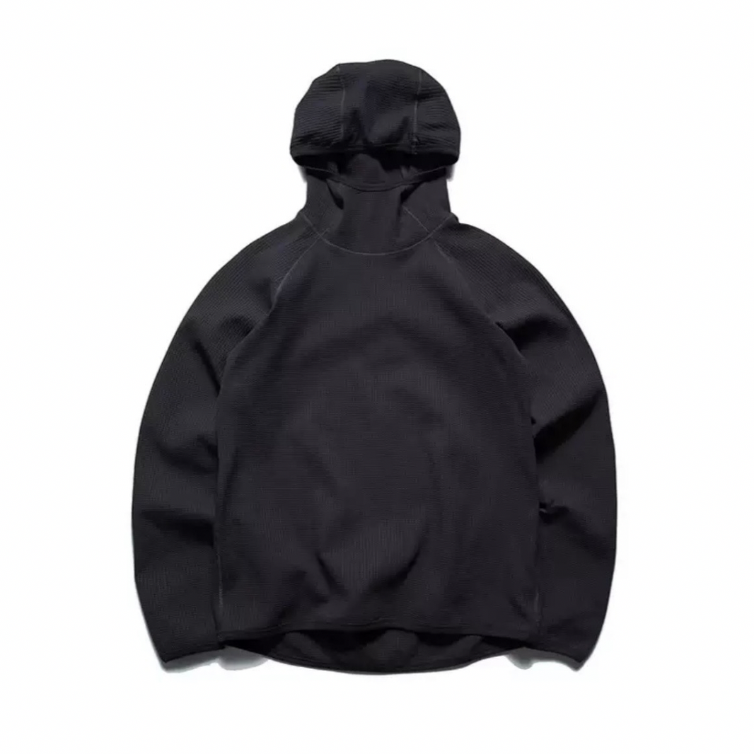 Quick-drying Waffle High-Neck Hooded Long-Sleeve T-Shirt N1233 dark gray