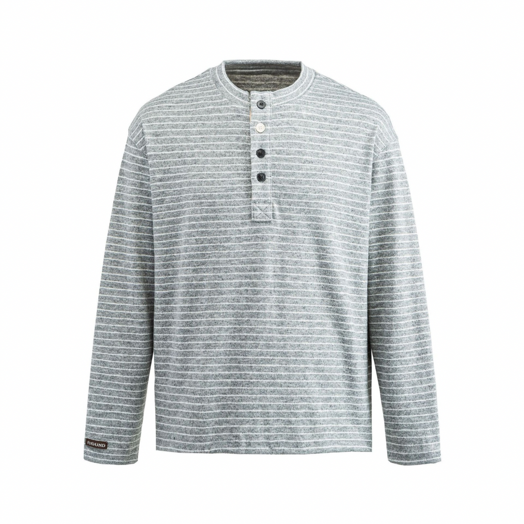 Kasuri Border Henley Neck Long Sleeve T-shirt N1726 ライトグレー
