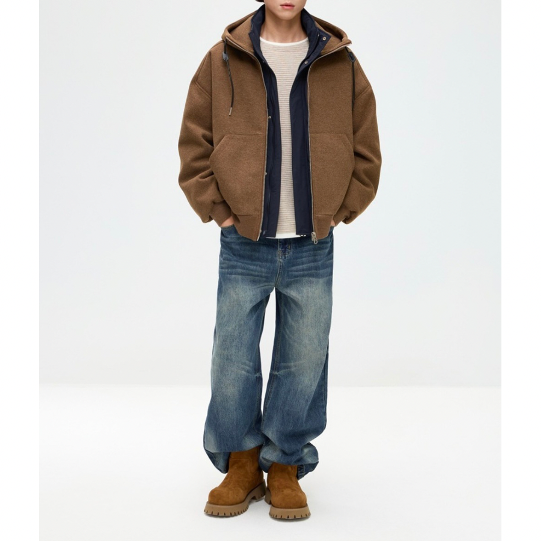 ダウンライナー　フェイクレイヤード　フードジャケット　N1007