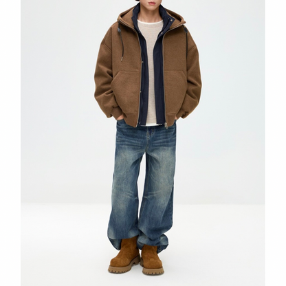 ダウンライナー　フェイクレイヤード　フードジャケット　N1007