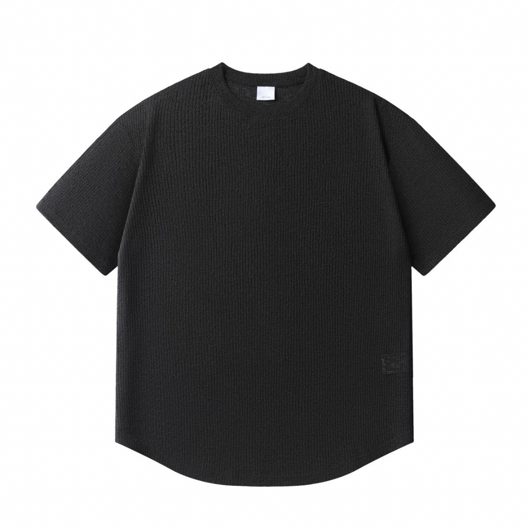 速乾ポリエステル　ラウンドヘム　ニットTシャツ　N1538 ブラック