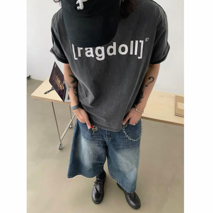 ヴィンテージウォッシュデニム　ワイドクロップドパンツ　N508