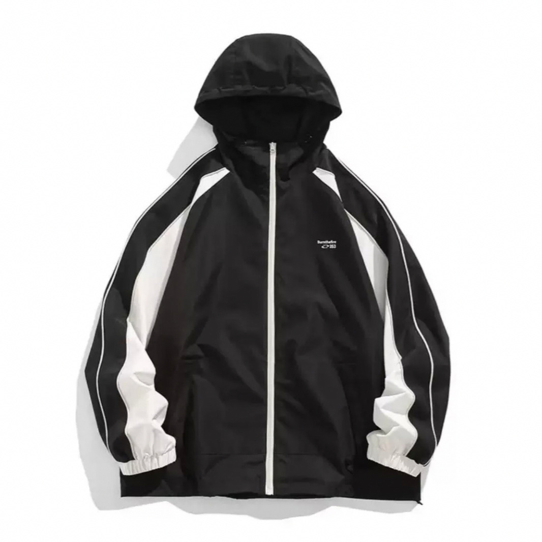 Two-tone Polyester Hooded Jacket N1284 ブラック