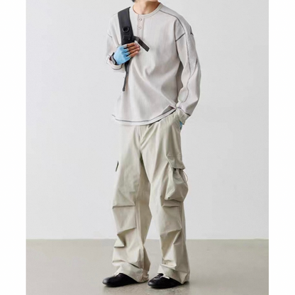 ポリエステル　ワッフルヘンリーネック　長袖Tシャツ　N583