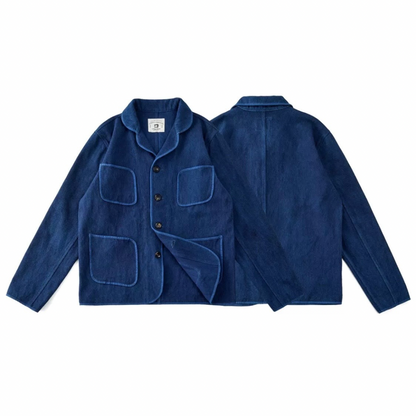 インディゴ染料め　刺し子織り　カバーオール　ジャケット　N1323