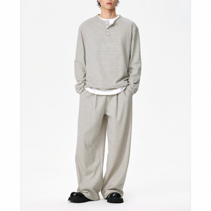 ヘンリーネック　ミジンボーダー　長袖Tシャツ　N1438