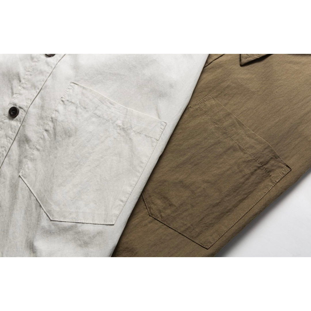 コットンナイロン　バイカラー　ポケット付き　シャツジャケット　N1235