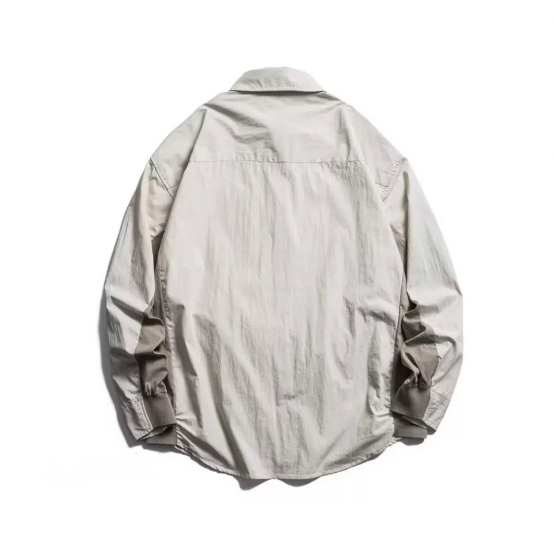 コットンナイロン　バイカラー　ポケット付き　シャツジャケット　N1235