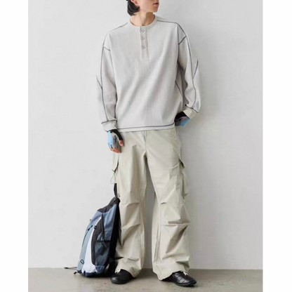 ポリエステル　ワッフルヘンリーネック　長袖Tシャツ　N583