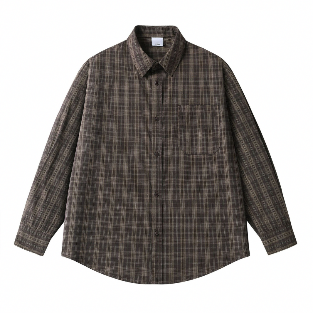Polyester Nuance Check Shirt N1709 ブラウン