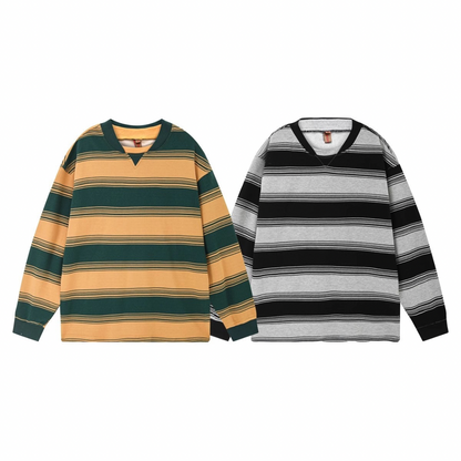 変形ネック　マルチボーダー　長袖Tシャツ　N698