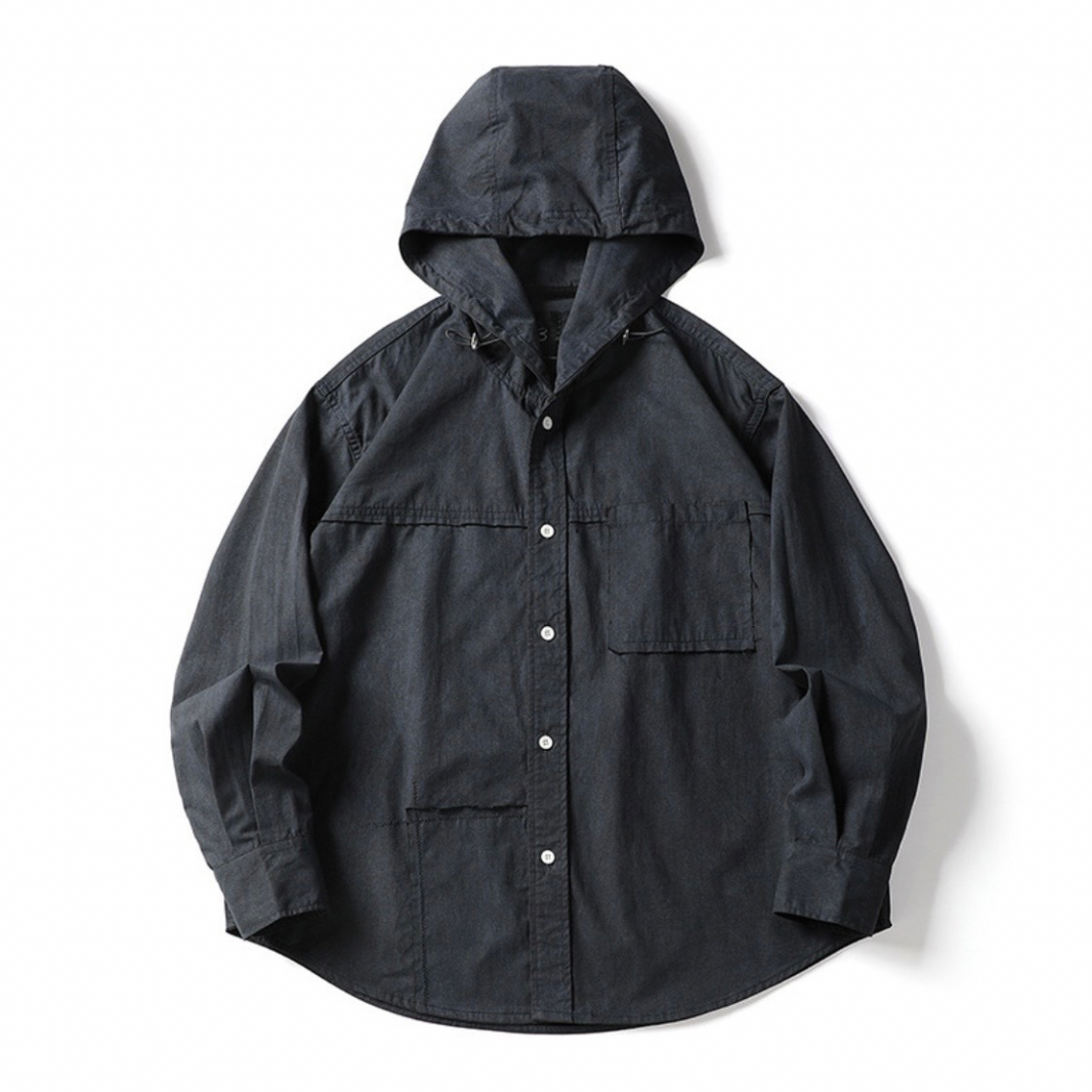 Patchwork Hooded Shirt Jacket N1262 ブラック