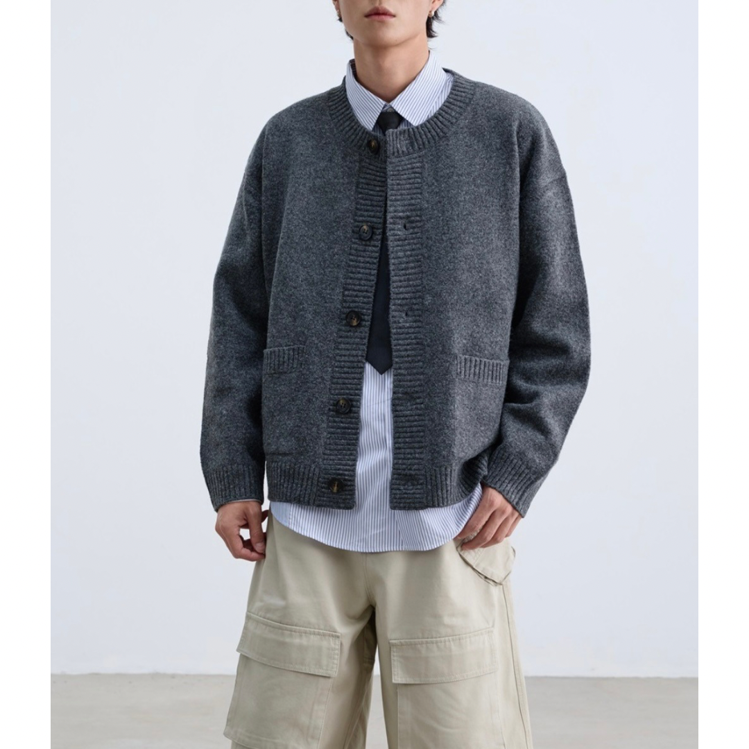 ミドルゲージ　クルーネック　カーディガン　N933