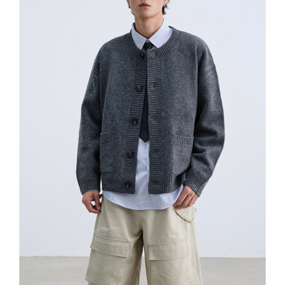 ミドルゲージ　クルーネック　カーディガン　N933