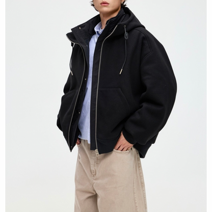 ダウンライナー　フェイクレイヤード　フードジャケット　N1007