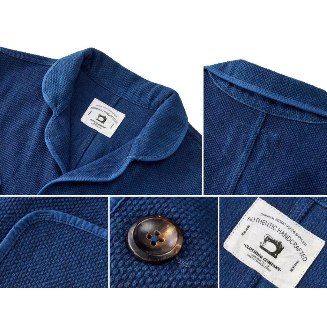 インディゴ染料め　刺し子織り　カバーオール　ジャケット　N1323