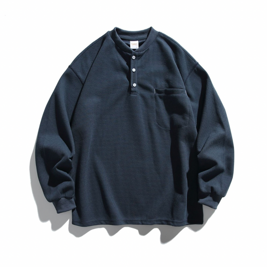 ポリコットン　ワッフル　ヘンリーネック長袖Ｔシャツ　N598