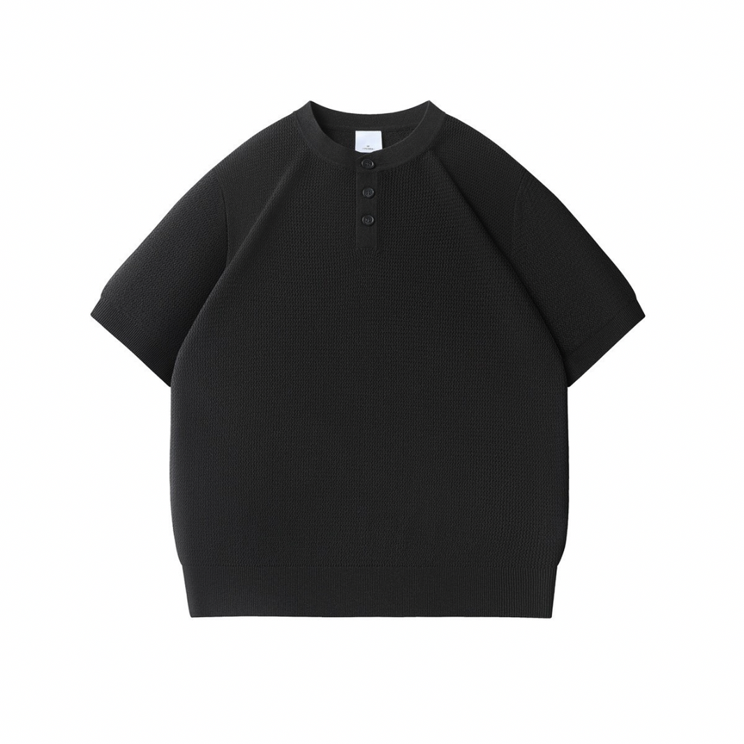 リヨセルリネン　ヘンリーネック　半袖Tシャツ　N1561 ブラック