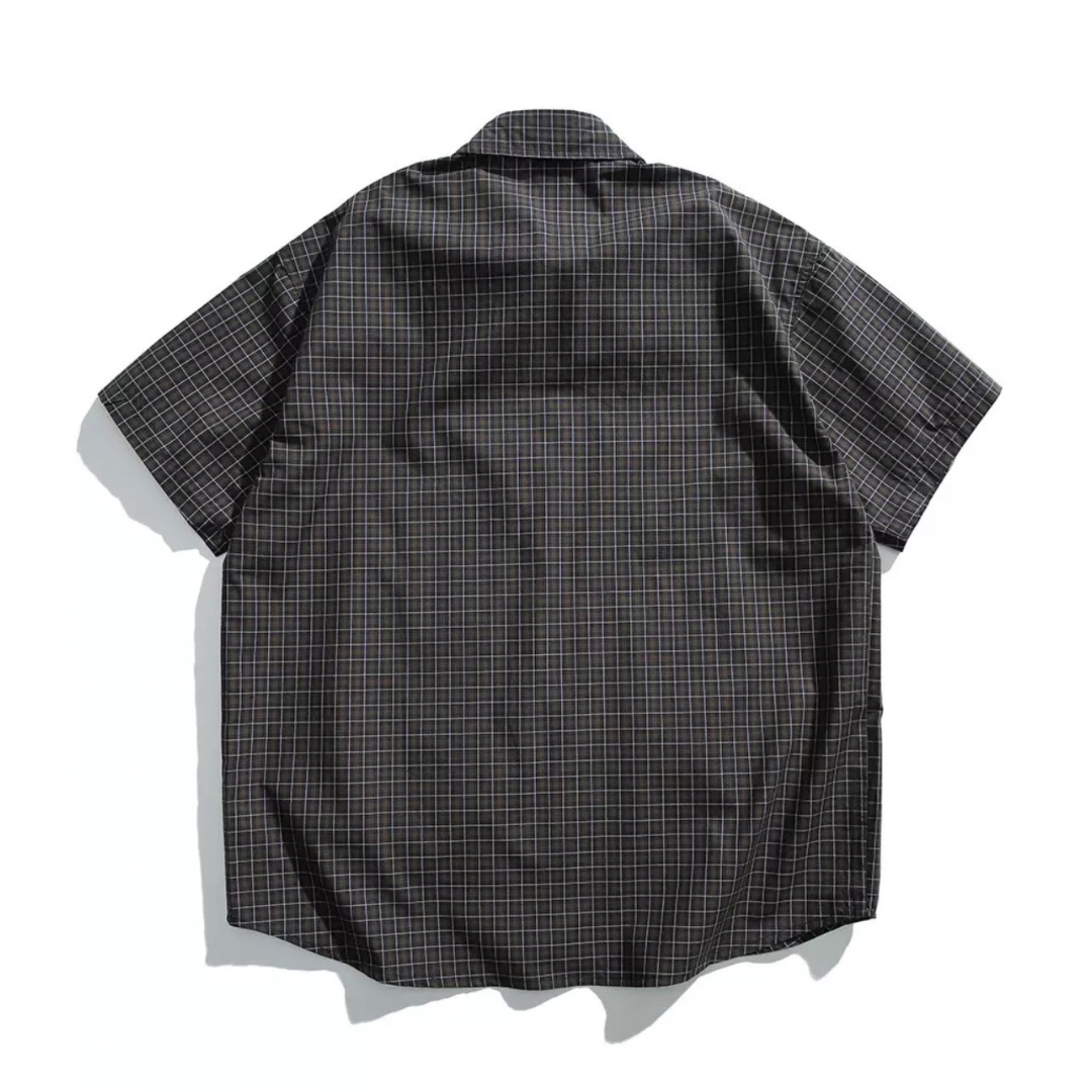 ダークタータンチェック　ワンポイント　半袖シャツ　N1291
