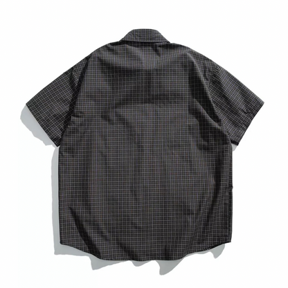 ダークタータンチェック　ワンポイント　半袖シャツ　N1291