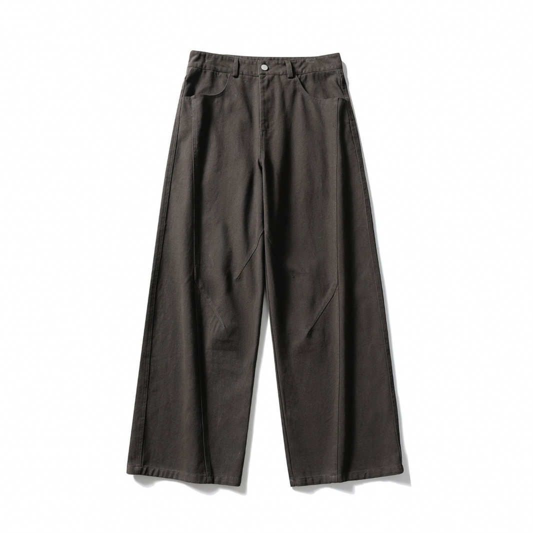 Cotton Twill Front Panel Wide Straight Pants N1746 dark gray