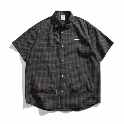 ダークタータンチェック　ワンポイント　半袖シャツ　N1291