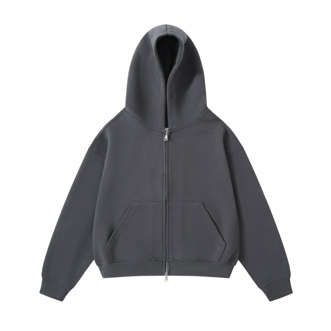 Double Zip Short Zip Sweat Hoodie N1733 ダークグレー