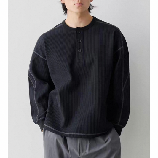 ポリエステル　ワッフルヘンリーネック　長袖Tシャツ　N583