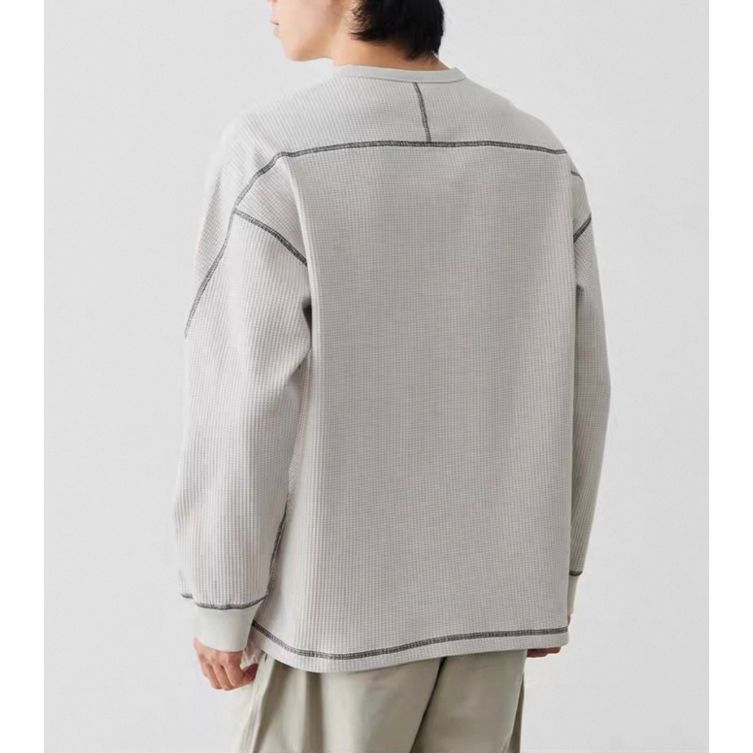 ポリエステル　ワッフルヘンリーネック　長袖Tシャツ　N583