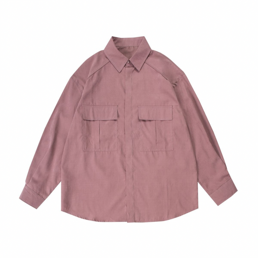 Polyester Satin Shirt Jacket N1373 ピンク