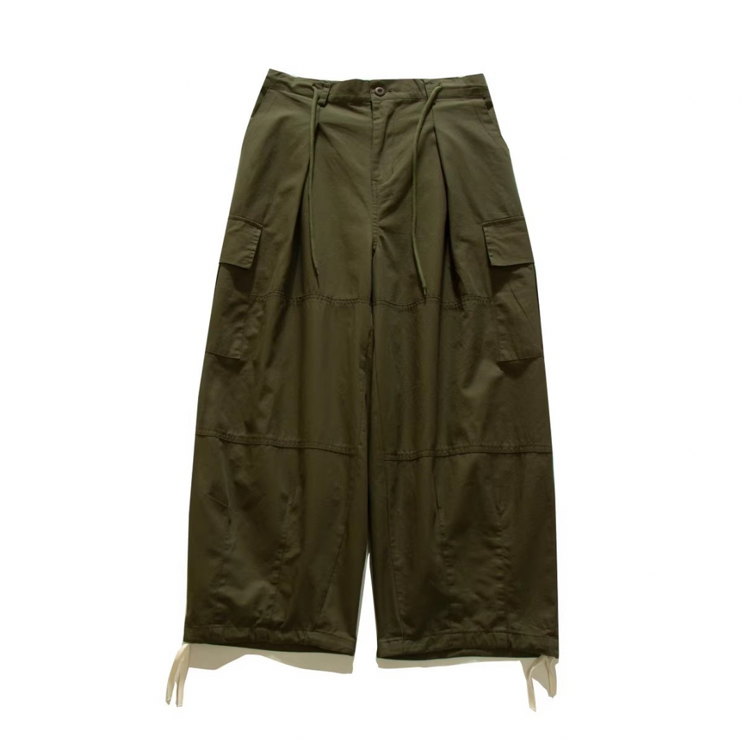 Poplin Side Pocket Wide Straight Pants N1363 Army green