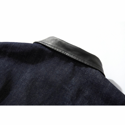 PUレザーカラー　デニム　ジップアップジャケット　N1064