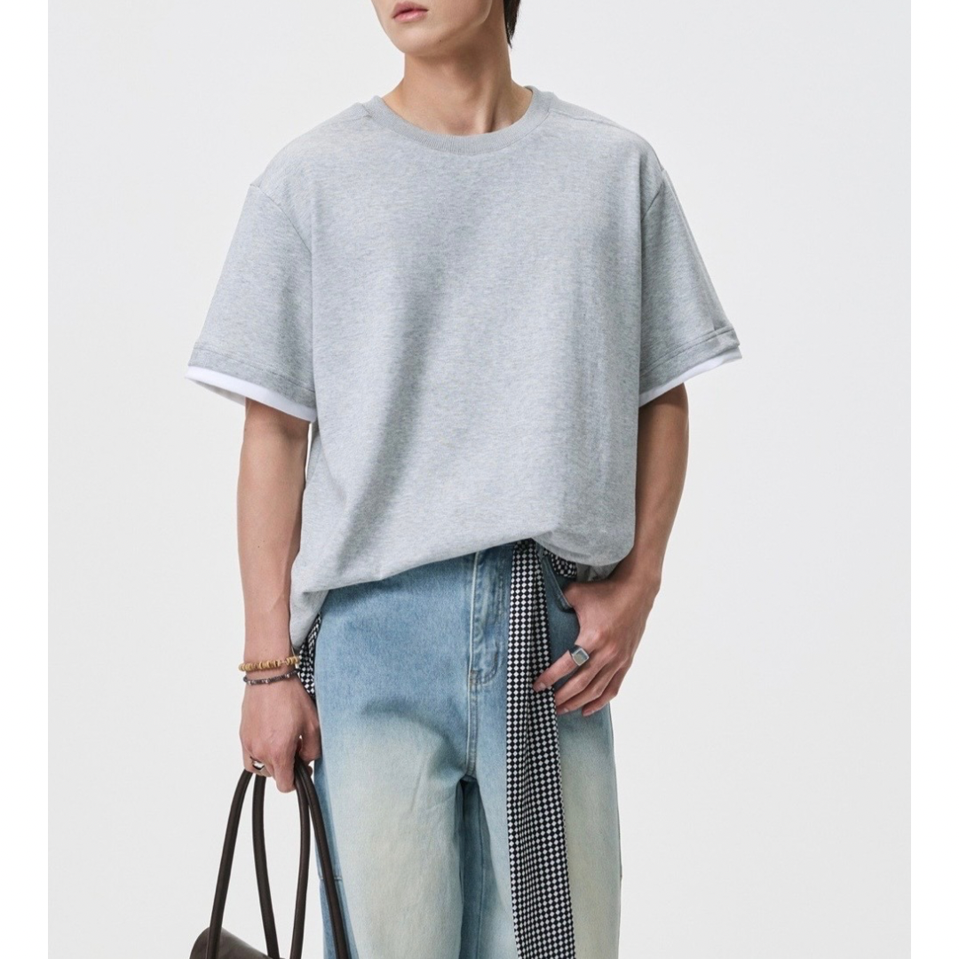 フェイクレイヤード　変形ラグランスリーブ　Tシャツ　N1551