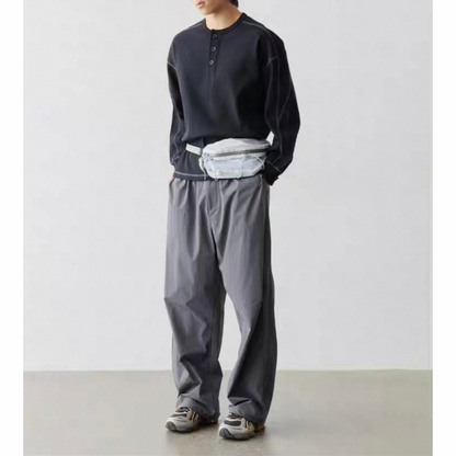 ポリエステル　ワッフルヘンリーネック　長袖Tシャツ　N583
