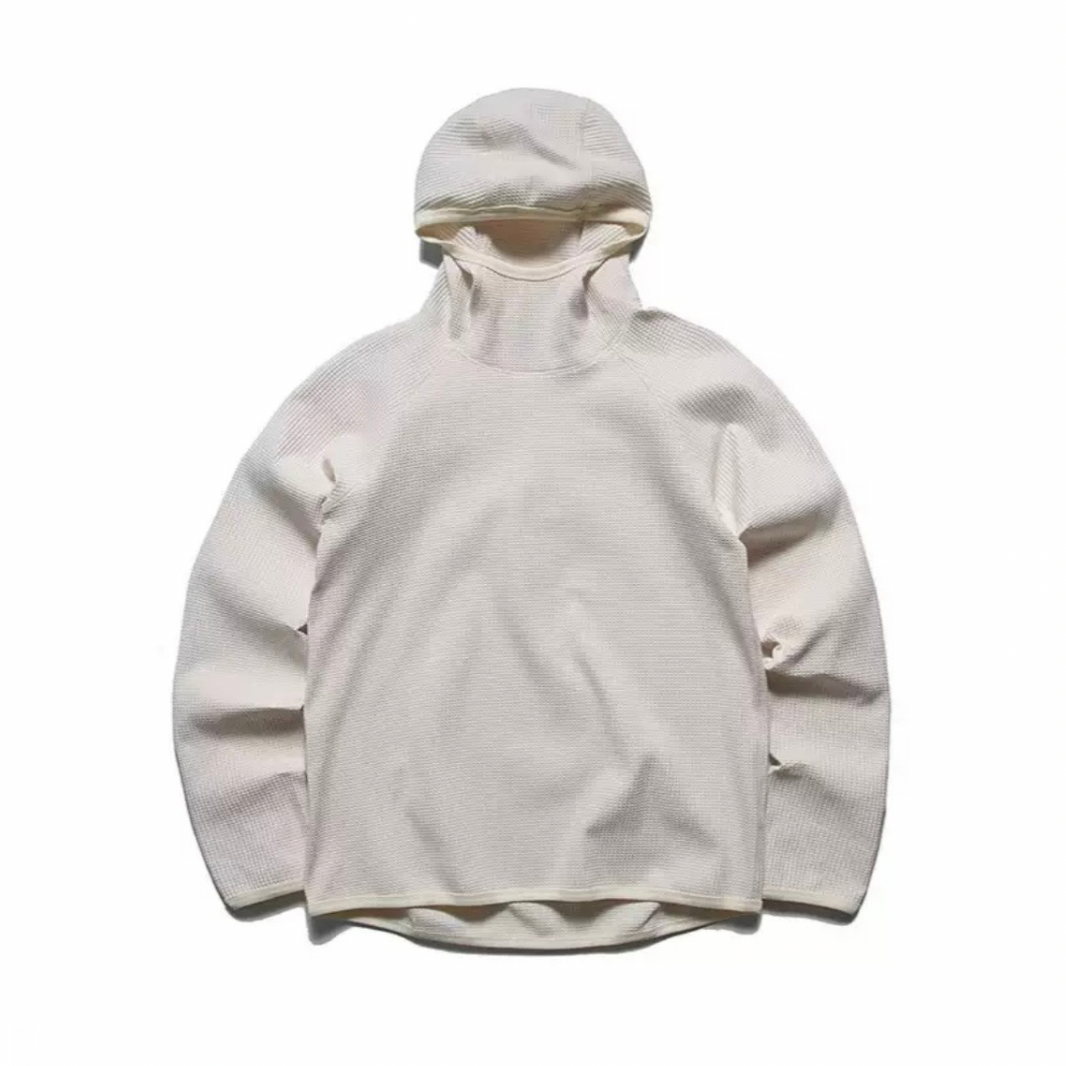 Quick-drying Waffle High-Neck Hooded Long-Sleeve T-Shirt N1233 オフホワイト
