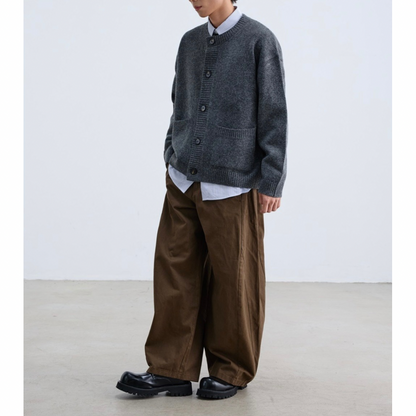 ミドルゲージ　クルーネック　カーディガン　N933