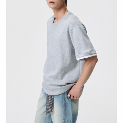 フェイクレイヤード　変形ラグランスリーブ　Tシャツ　N1551