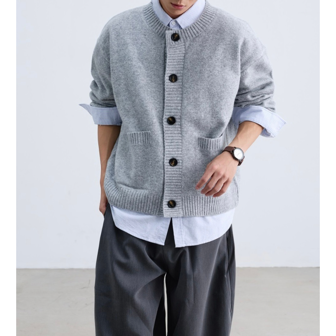 ミドルゲージ　クルーネック　カーディガン　N933