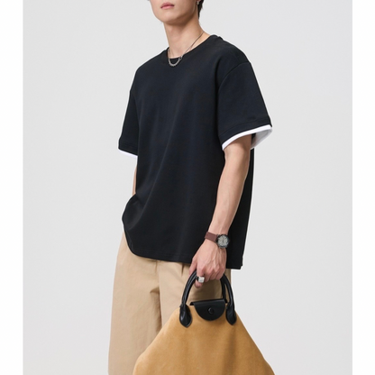 フェイクレイヤード　変形ラグランスリーブ　Tシャツ　N1551