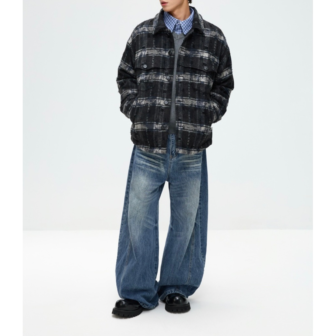 フェードダイ　チェック　シャツジャケット　N1006