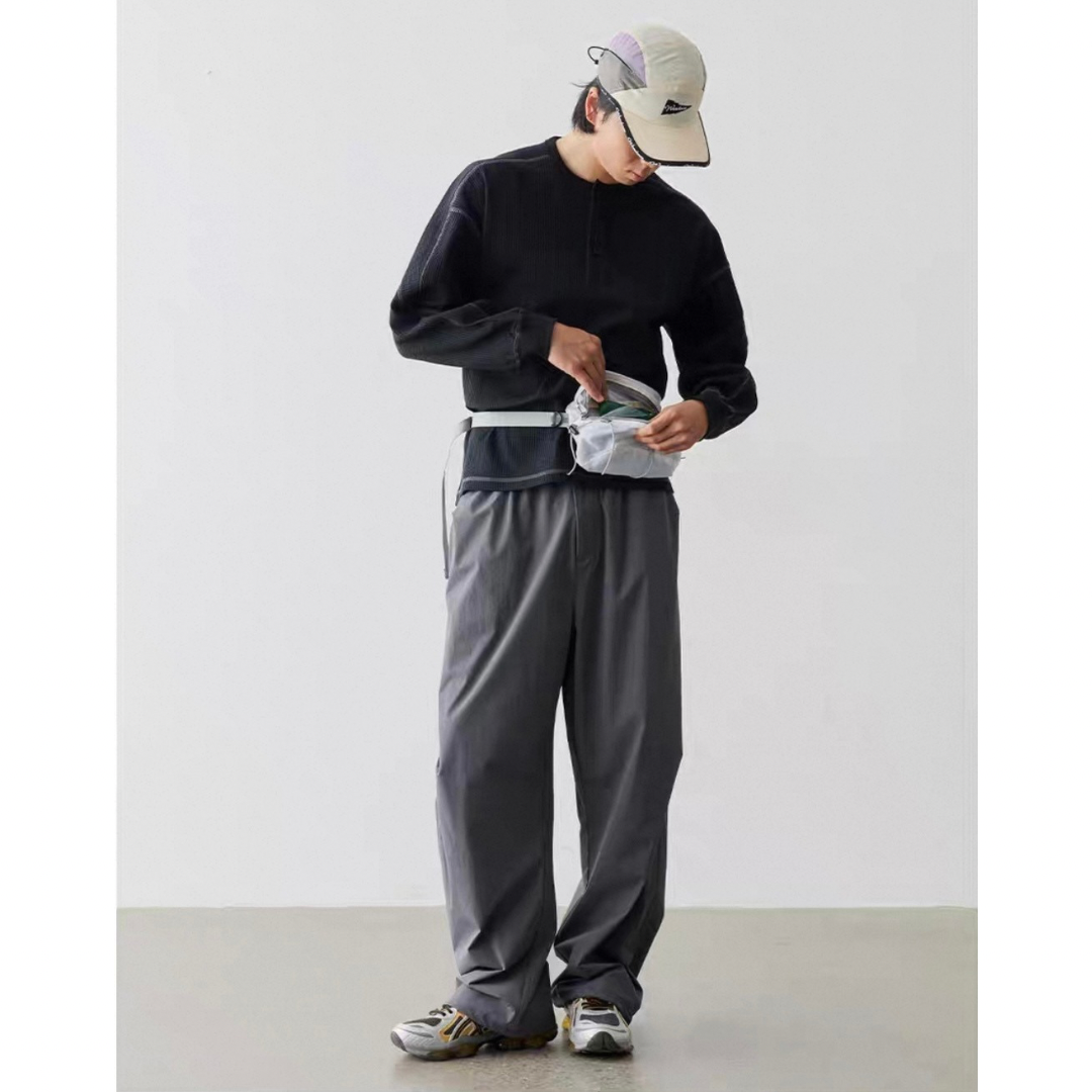 ポリエステル　ワッフルヘンリーネック　長袖Tシャツ　N583