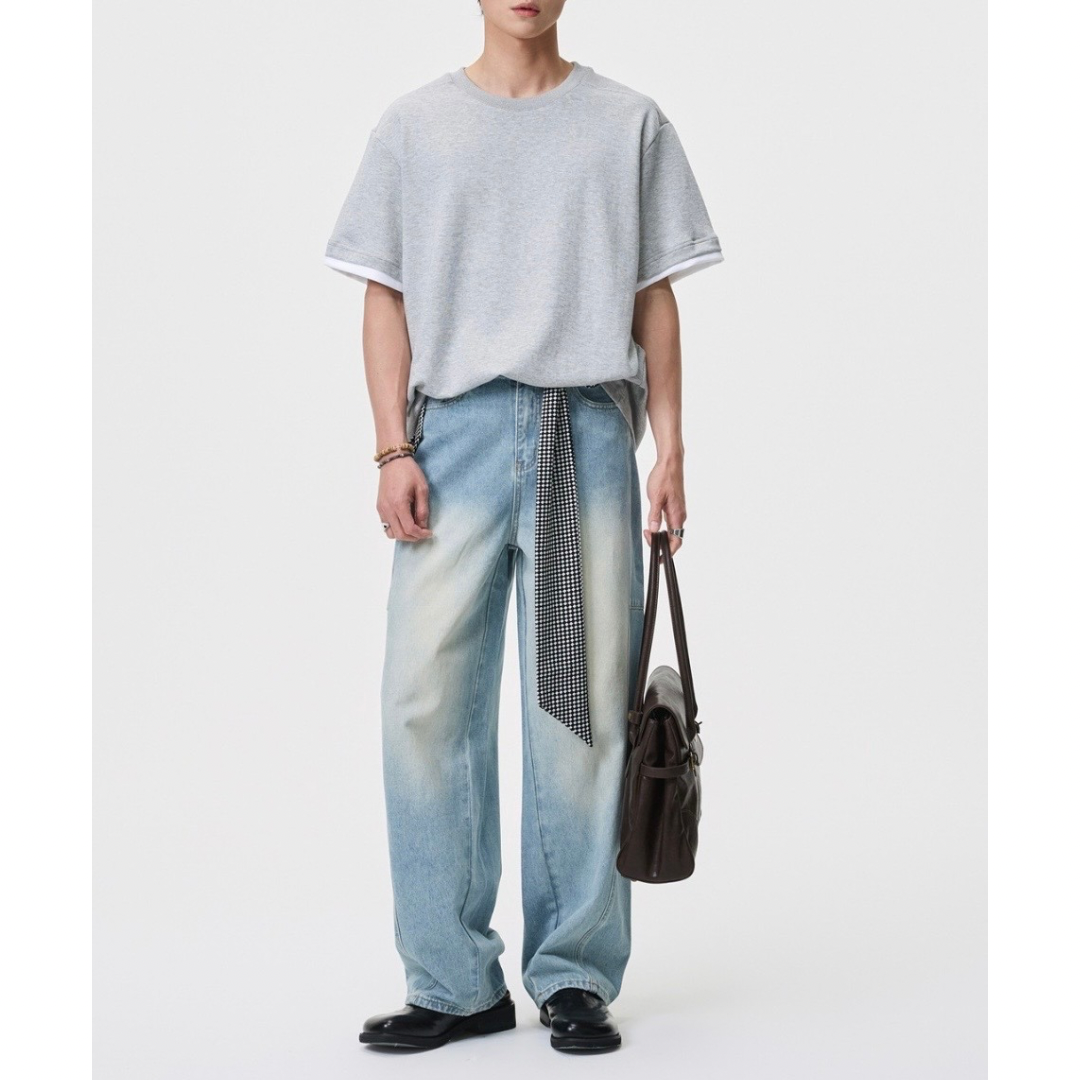フェイクレイヤード　変形ラグランスリーブ　Tシャツ　N1551
