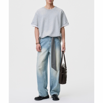 フェイクレイヤード　変形ラグランスリーブ　Tシャツ　N1551