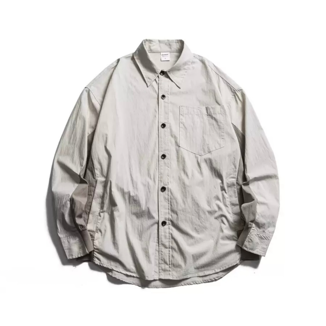 コットンナイロン　バイカラー　ポケット付き　シャツジャケット　N1235