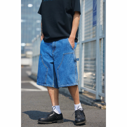 ダブルニー　デニム　ワイド　ショートパンツ　N1456